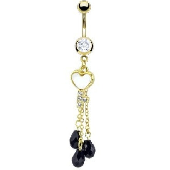 Hollywood Body Jewelry Jewelry - Gold Butterfly & LOVE Heart Navel Ring – 14G Gold IP Surgical Steel Belly Button